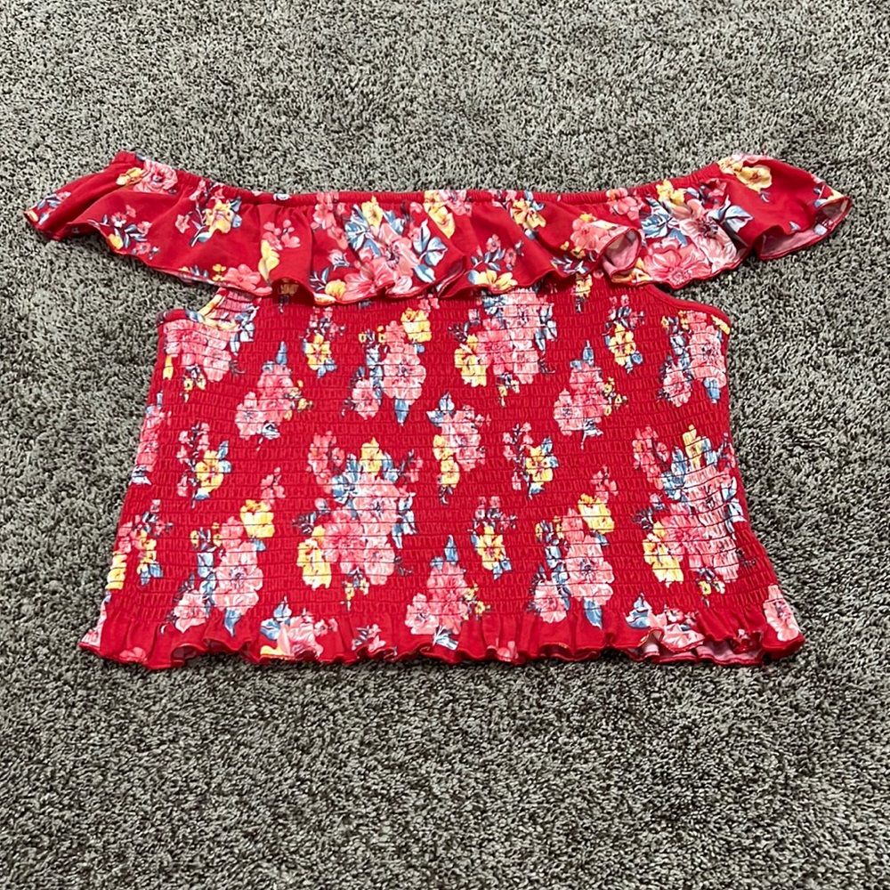 Off the shoulder red floral top